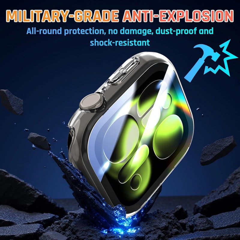 3 قطع من حافظة PC صلبة 360 درجة متوافقة مع ساعة Apple Watch Series 9/8/7 مقاس 45 مم، واقي شاشة زجاجي مقسى مضاد للخدوش، حساس للمس، غطاء واقٍ فائق النحافة، شفاف - Image 2