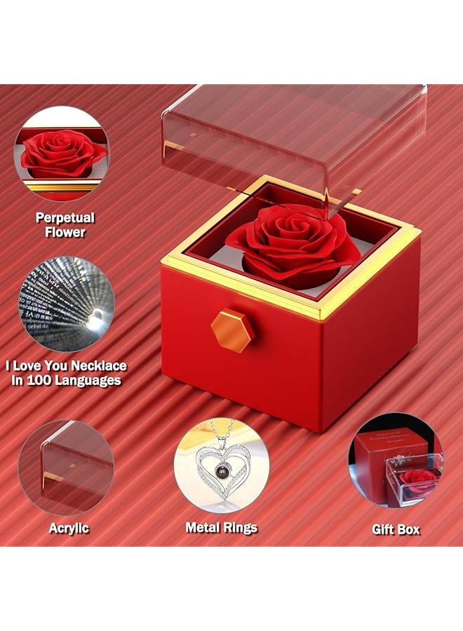 erorex Birthday Gifts For Women Eternal Rose With Inch I Love You Inch Necklace In 100 Languages Eternal Rose Flowers Gift For Mum Wife Girlfriend Best Friend On Mother'S Day Valentine'S Day Anniversary  - Image 2