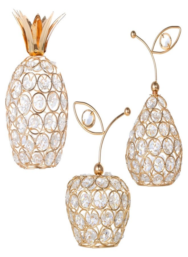 DORMIYA 3 PCS Crystal Metal Pineapple Pear Apple, Golden Table Centerpiece with Crystal, Fruit Ornament Crystal Candlestick Cover for Home Office Cafe, Elegant Decor for Wedding Festival Party - Image 1