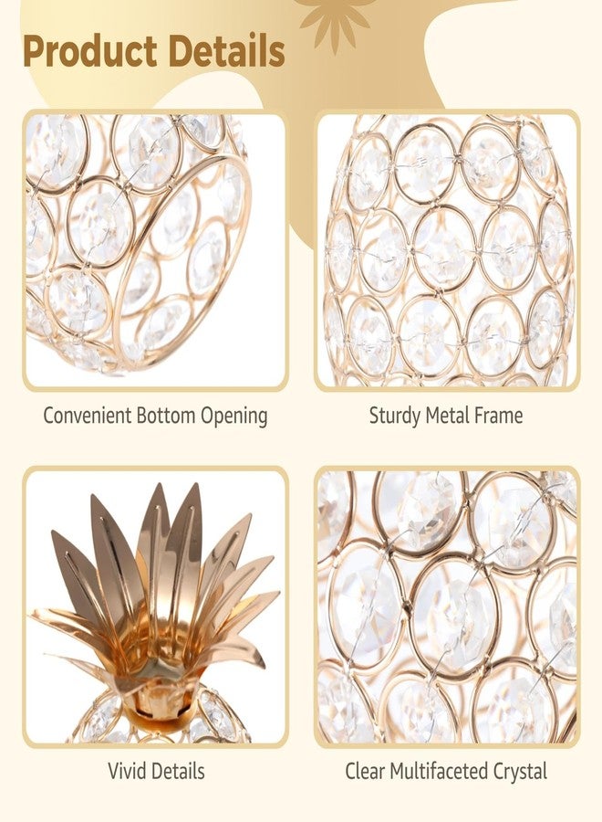 DORMIYA 3 PCS Crystal Metal Pineapple Pear Apple, Golden Table Centerpiece with Crystal, Fruit Ornament Crystal Candlestick Cover for Home Office Cafe, Elegant Decor for Wedding Festival Party - Image 3
