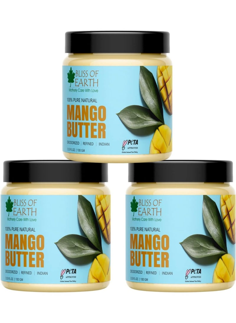 BLISS OF EARTH Deodorised Indian Mango Butter For Face Skin Hair and DIY 3x100GM Pack Of 3 - Image 1