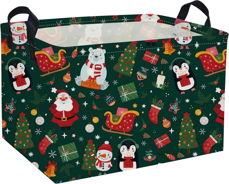 DDBASKET Rectangle Christmas Baskets Animal Basket Cute Storage Bin Organizer Box for Room Decor Gift Basket(Animal Christmas) - Image 1