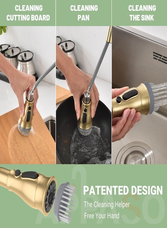 APPASO Gold Kitchen Faucet 3 Hole, Brushed Gold Kitchen Faucet with Soap Dispenser and Pull Down Sprayer, Solid Steel High Arc Kitchen Sink Faucets with Separate Handle Stainless for 2 or 3 Hole Sink - Image 2