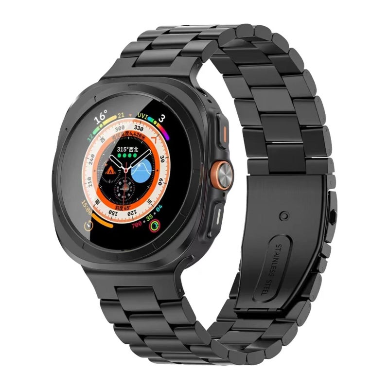 Vurtboly Stainless Steel Band Compatible with Samsung Galaxy Watch 7 Ultra, Classic Business Metal Strap with Double Fold Clasp – Black - Image 1