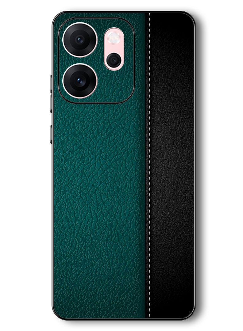 Theodor Case Compatible with Oppo Reno 14 F 6.57 Inch Protection Shockproof Bumper Cover Green Black Leather Pattern - Image 1