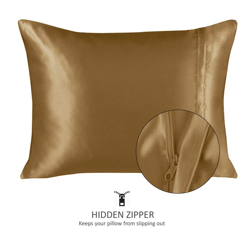 SHOPBEDDING ShopBedding Luxury Satin Pillowcase for Hair - Queen Satin Pillowcase with Zipper  Gold (2 per Pack) - Blissford  - Image 2