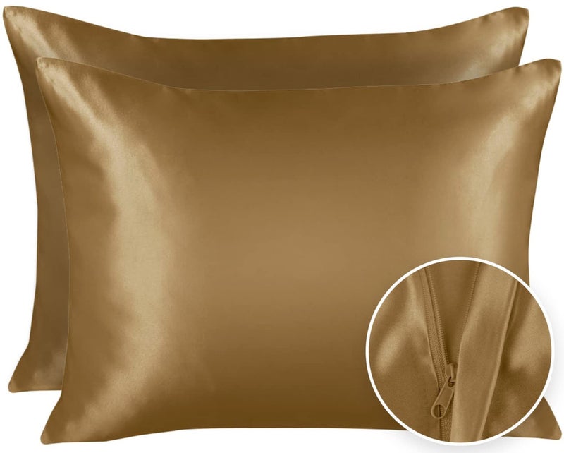 SHOPBEDDING ShopBedding Luxury Satin Pillowcase for Hair - Queen Satin Pillowcase with Zipper  Gold (2 per Pack) - Blissford  - Image 1