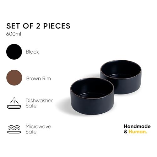 Shay Ceramic Cereal Bowl Set, 15cm, 2 Pieces, Black | Matte Finish | Ceramic Serving Bowls | Ceramic Bowl (Japandi Cereal Bowl Set of 2 - Black) - Image 2