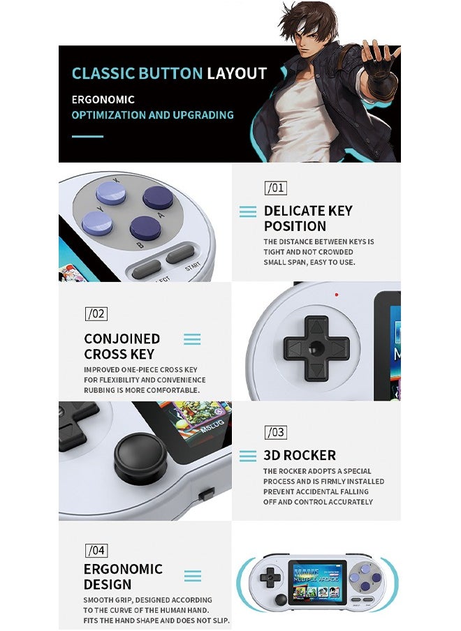 SF2000 Handheld Game Console, 3-inch IPS HD Screen Portable Handheld Nostalgic Arcade Retro Game Machine, 1500mAh Battery, Built-in 6000Games, Support 7 Emulators