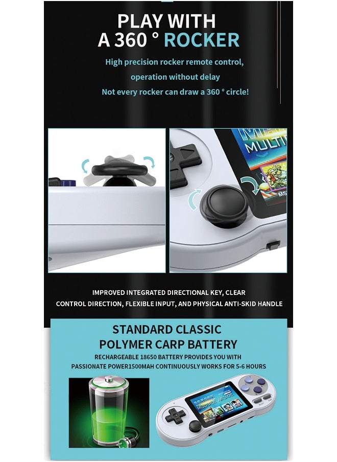 SF2000 Handheld Game Console, 3-inch IPS HD Screen Portable Handheld Nostalgic Arcade Retro Game Machine, 1500mAh Battery, Built-in 6000Games, Support 7 Emulators