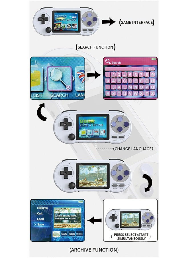SF2000 Handheld Game Console, 3-inch IPS HD Screen Portable Handheld Nostalgic Arcade Retro Game Machine, 1500mAh Battery, Built-in 6000Games, Support 7 Emulators