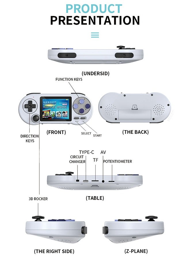 SF2000 Handheld Game Console, 3-inch IPS HD Screen Portable Handheld Nostalgic Arcade Retro Game Machine, 1500mAh Battery, Built-in 6000Games, Support 7 Emulators