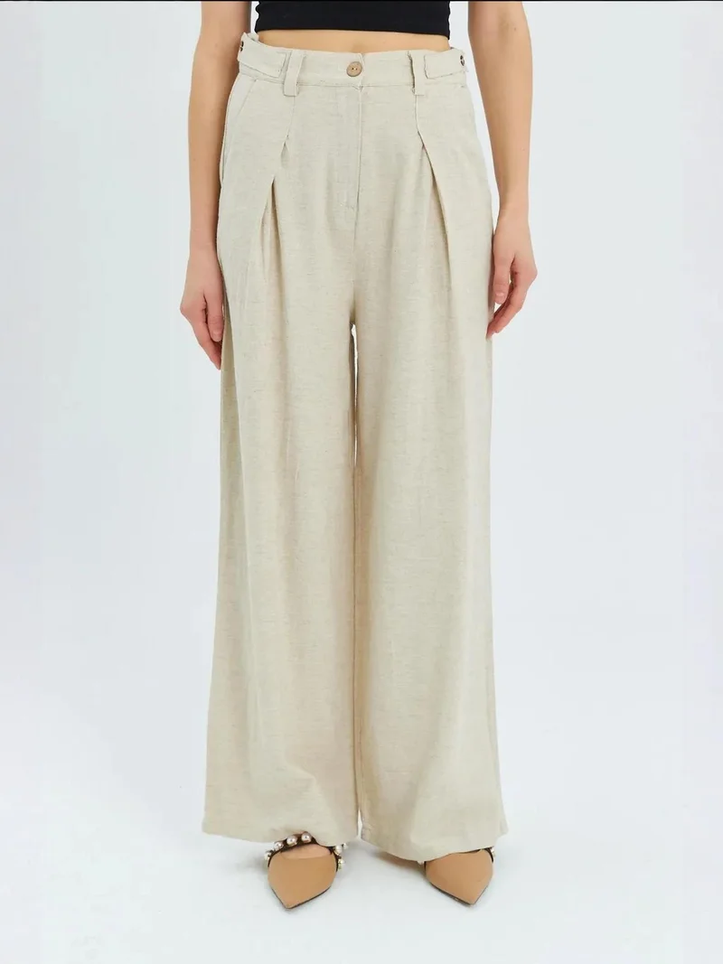 MixRay Natural Mixray High Waist Pleated Palazzo Pants for Women | Best Price UAE
