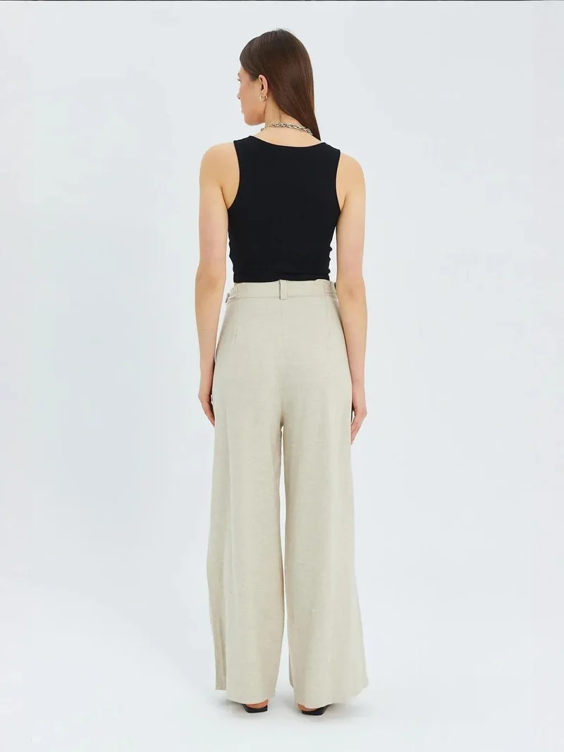 MixRay Natural Mixray High Waist Pleated Palazzo Pants for Women | Best Price UAE