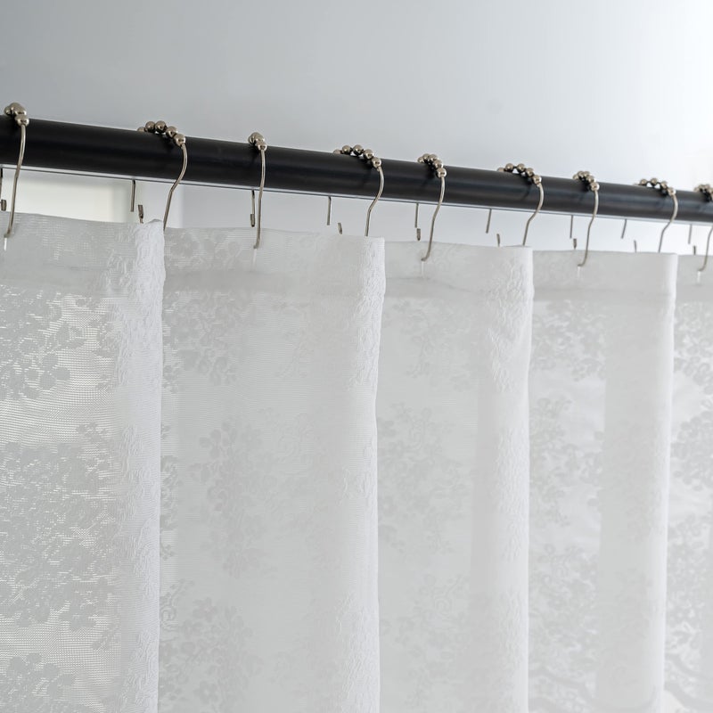 TUDECO White Lace Shower Curtain with Attach Valance, Elegant Floral Shower Curtain Lace for Bathroom Vintage Sheer Scalloped Shower Curtain French Country Bathroom Decor 72 x 72 Inch, 1 Panel - Image 2