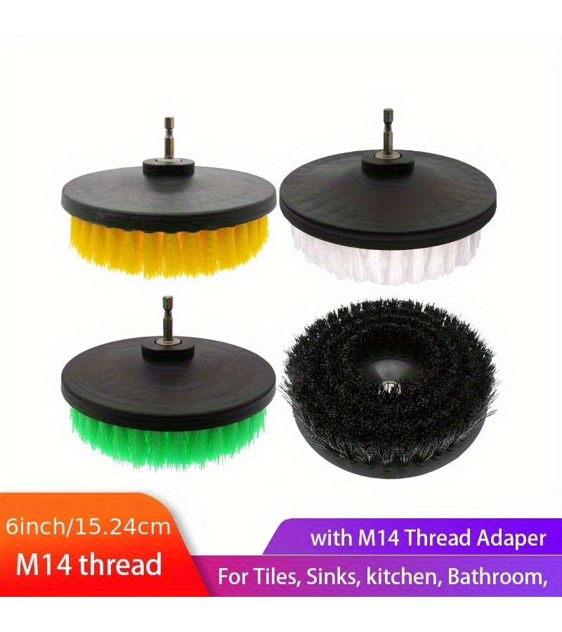 6 Inch Yellow Power Scrubber Drill Brush M14 Thread for Carpet Kitchen Bathroom - Image 1