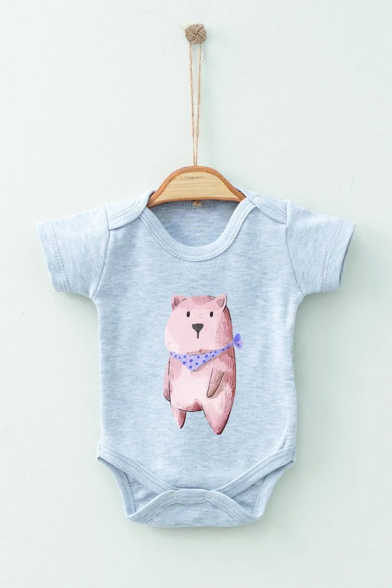 ادا بيبيك تشوكوك Ada Baby Kid Adabebek Cotton Organic Scarf Bear Short Sleeve Bodysuit Baby Bodysuit