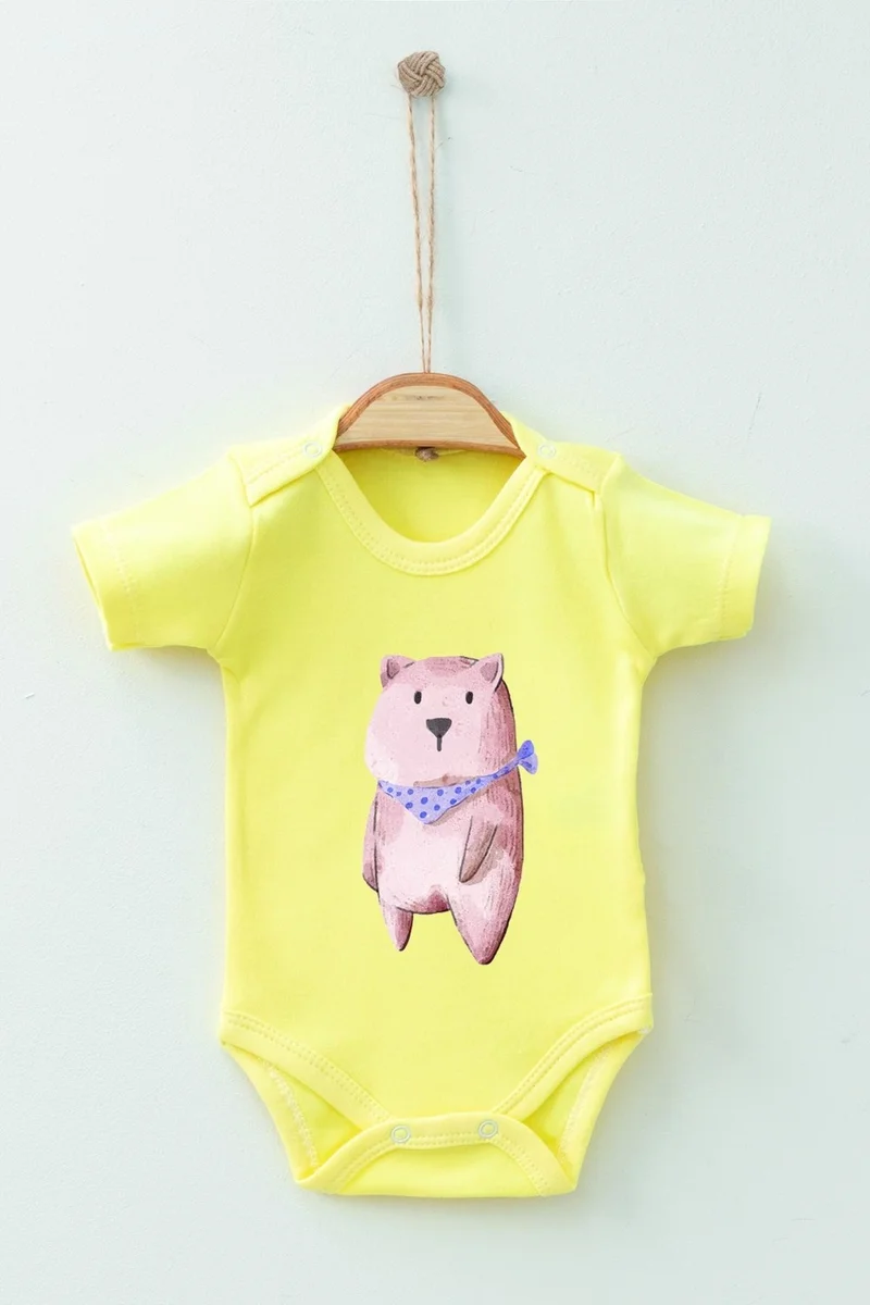 ادا بيبيك تشوكوك Ada Baby Kid Adabebek Cotton Organic Scarf Bear Short Sleeve Bodysuit Baby Bodysuit