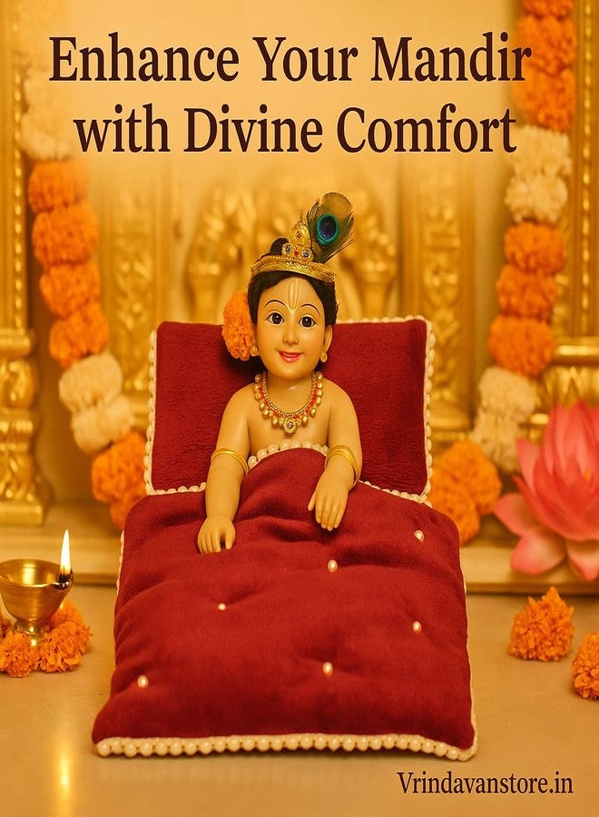 Vrindavanstore.in مجموعة Razai المخملية الناعمة لـ Laddu Gopal | مجموعة رضائي قدة | كانها جي | مثالية لادو جوبال | طقم سرير مخمل كستنائي | جدة (طول: 26 سم، عرض: 21 سم) | رزاي (الطول: 30 سم، العرض: 25.5 سم) - Image 5