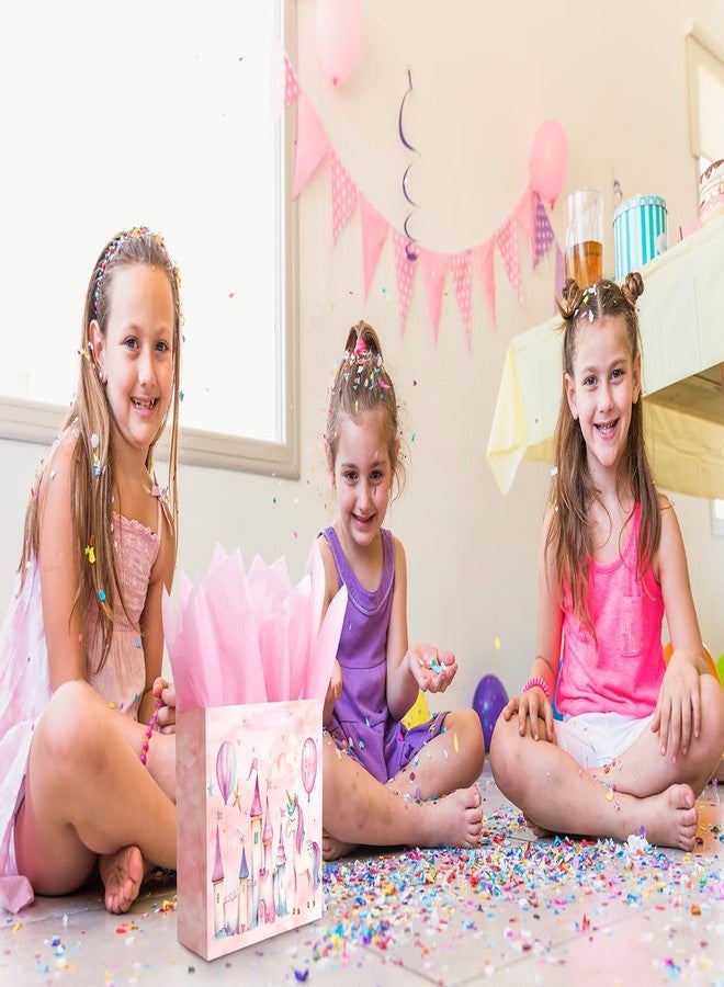 Linelglobal Unicorn Gift Bag with Tissue Paper for Girl Birthday Pink Castle 12.6" - Image 4