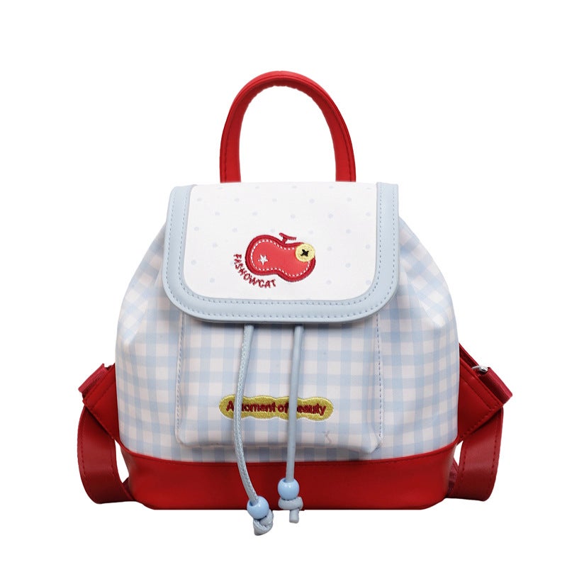 Korean Style Checkered Cute Red Apple Backpack for Women - Image 1
