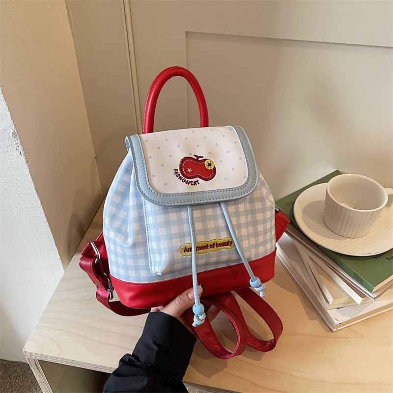 Korean Style Checkered Cute Red Apple Backpack for Women - Image 3