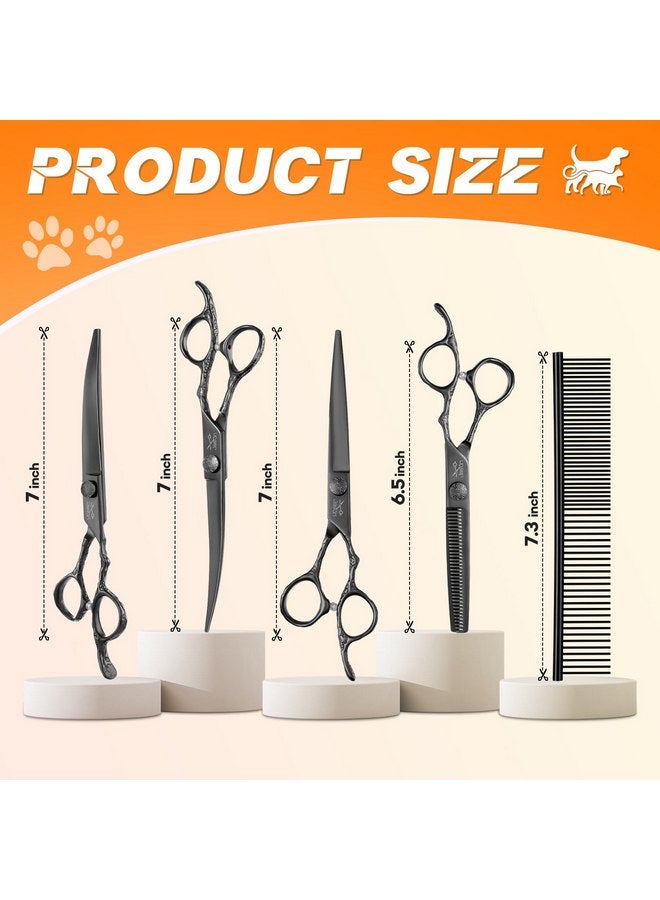 جيسون مجموعة مقصات العناية بالكلاب من جيسون، مجموعة مقصات احترافية 6 في 1 للكلاب - مقصات ترقق 6.5 بوصة، مقصات مستقيمة 7 بوصة، مقصات منحنية لأعلى 7 بوصة، مقصات منحنية لأسفل 7 بوصة ومشط للكلاب والقطط والحيوانات الأليفة مع برغي قابل للتعديل (أسود) - Image 3