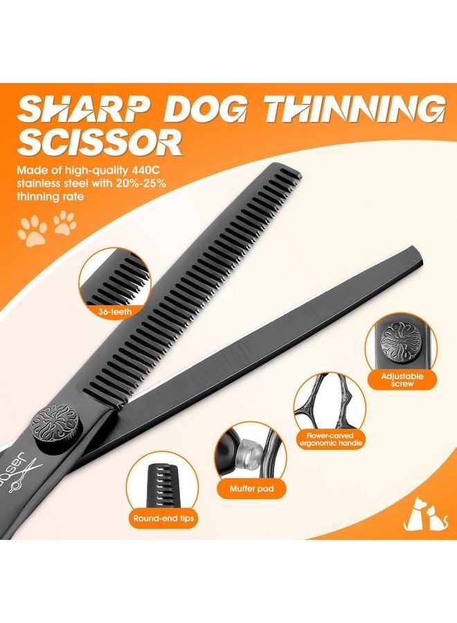 جيسون مجموعة مقصات العناية بالكلاب من جيسون، مجموعة مقصات احترافية 6 في 1 للكلاب - مقصات ترقق 6.5 بوصة، مقصات مستقيمة 7 بوصة، مقصات منحنية لأعلى 7 بوصة، مقصات منحنية لأسفل 7 بوصة ومشط للكلاب والقطط والحيوانات الأليفة مع برغي قابل للتعديل (أسود) - Image 2