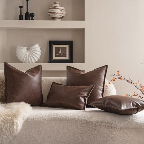 Neelvin Faux Leather Decorative Throw Pillow Covers Modern Solid 12x20 inch Set of 2 Pillowcase Cushion Case for Bed Sofa Couch - Image 4