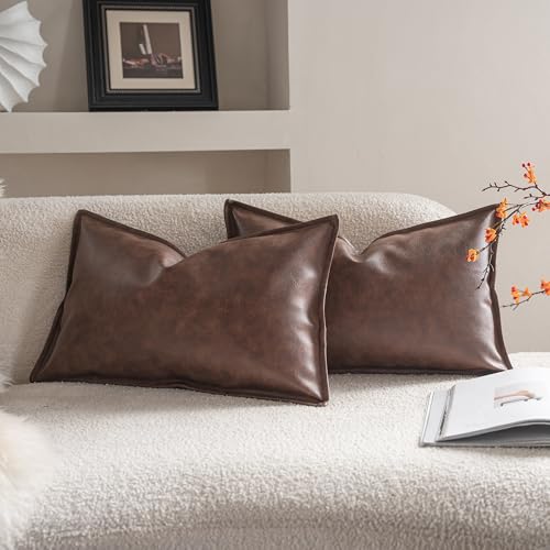 Neelvin Faux Leather Decorative Throw Pillow Covers Modern Solid 12x20 inch Set of 2 Pillowcase Cushion Case for Bed Sofa Couch - Image 1