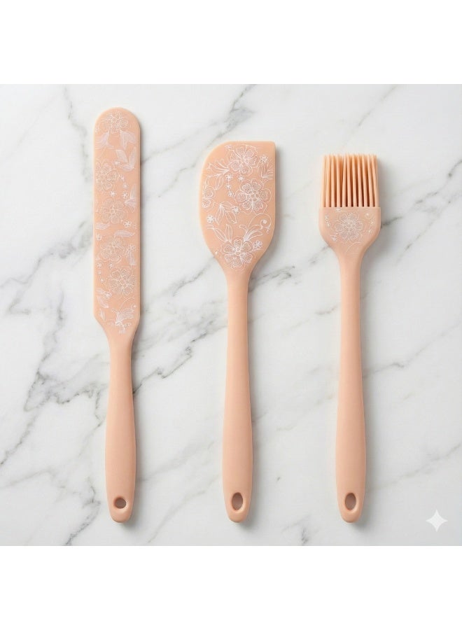 3 Piece Silicone Kitchen Tools Set, Pastry Brush, Spatula and Cake Spreader, Baking and Dessert Tools for Dough Preparation, Cream Spreading and Mixing -Pink - Image 2