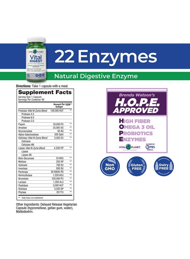 Vital Planet Vital Digest Natural Digestive Enzyme Supports The Breakdown Of Proteins Fats And Carbohydrates And Reduces Occasional Gas Bloating And Indigestion 90 Capsules - Image 2