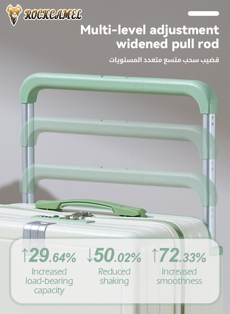 ROCKCAMEL "حقيبة سفر 20 إنش للحمل على متن الطائرة، بمقبض تلسكوبي عريض، مزودة بمنفذ شحن USB وحاملة كوب وخطاف، بتصميم أبيض وأخضر، مع عجلات دوارة معتمدة للمقصورة مناسبة للرجال والنساء    " - Image 3