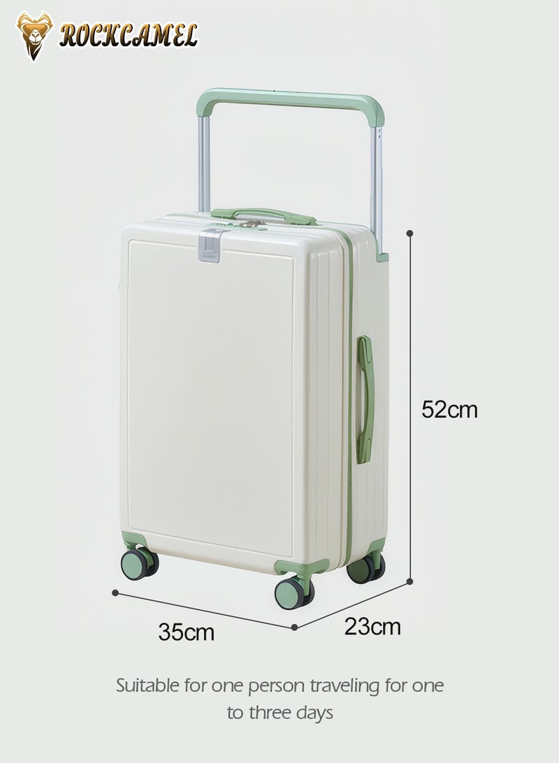ROCKCAMEL "حقيبة سفر 20 إنش للحمل على متن الطائرة، بمقبض تلسكوبي عريض، مزودة بمنفذ شحن USB وحاملة كوب وخطاف، بتصميم أبيض وأخضر، مع عجلات دوارة معتمدة للمقصورة مناسبة للرجال والنساء    " - Image 5