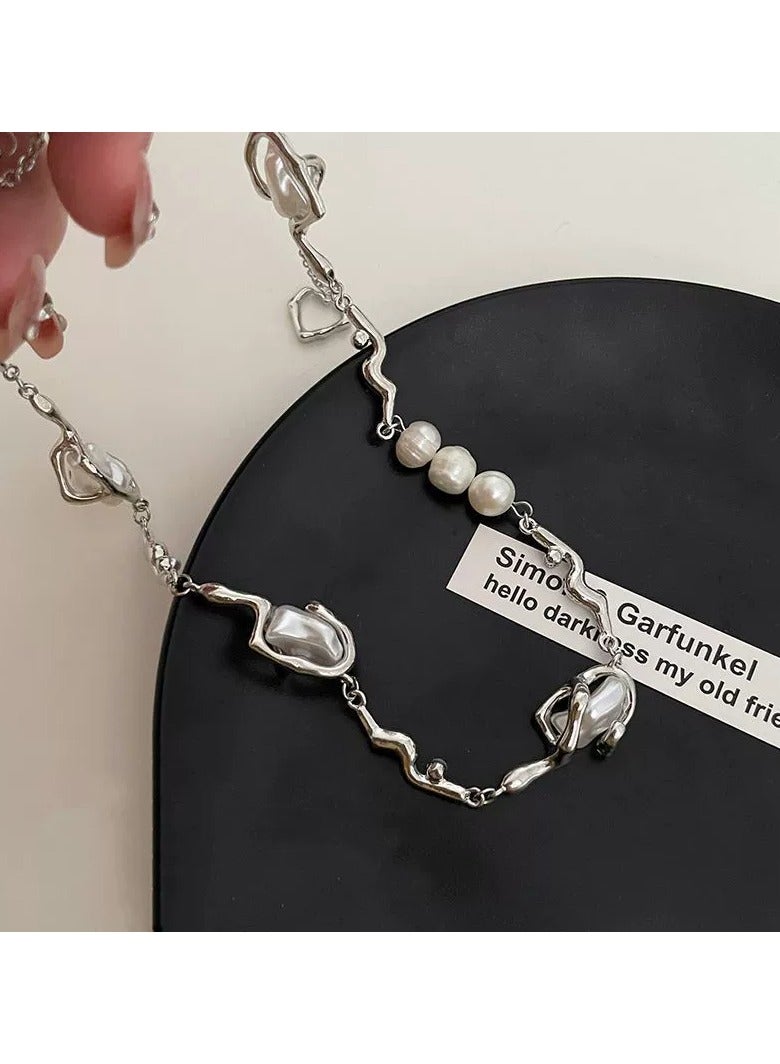 Goolsky Baroque Freshwater Pearl Necklace – Edgy Pendant for Trendy Women | Minimalist Luxury Collarbone Chain  - Image 3