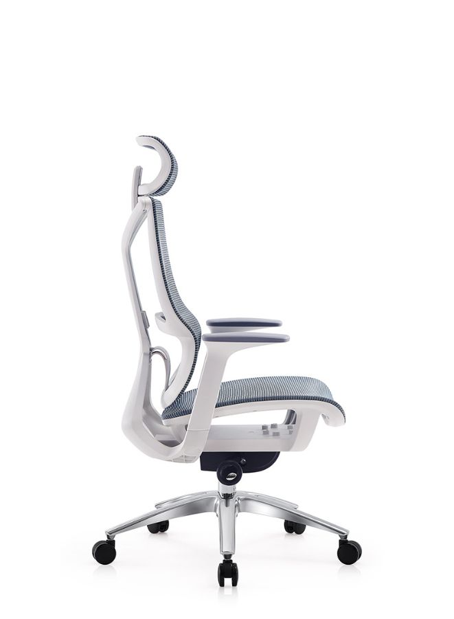 كرسي مكتب عصري مريح مع مسند للرأس وقاعدة من الألومنيوم للمكتب والمكاتب المنزلية والمحلات التجارية، ظهر مرتفع، أزرق - Image 2