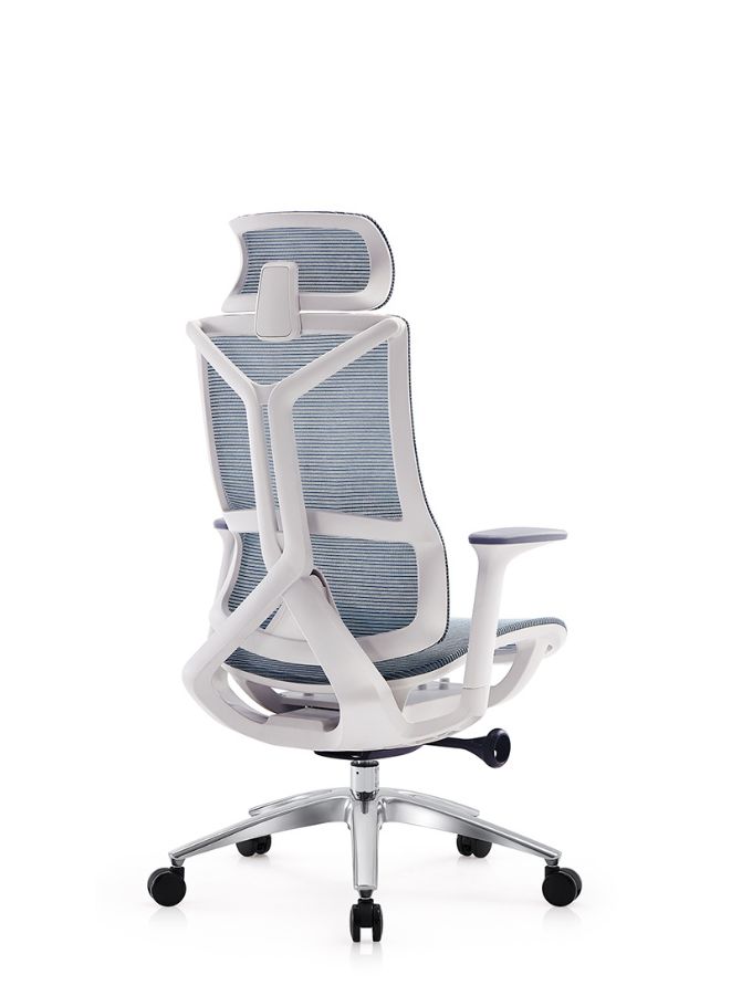 كرسي مكتب عصري مريح مع مسند للرأس وقاعدة من الألومنيوم للمكتب والمكاتب المنزلية والمحلات التجارية، ظهر مرتفع، أزرق - Image 3