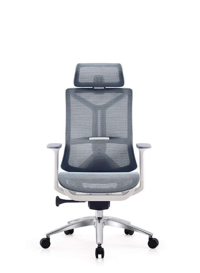 كرسي مكتب عصري مريح مع مسند للرأس وقاعدة من الألومنيوم للمكتب والمكاتب المنزلية والمحلات التجارية، ظهر مرتفع، أزرق - Image 4
