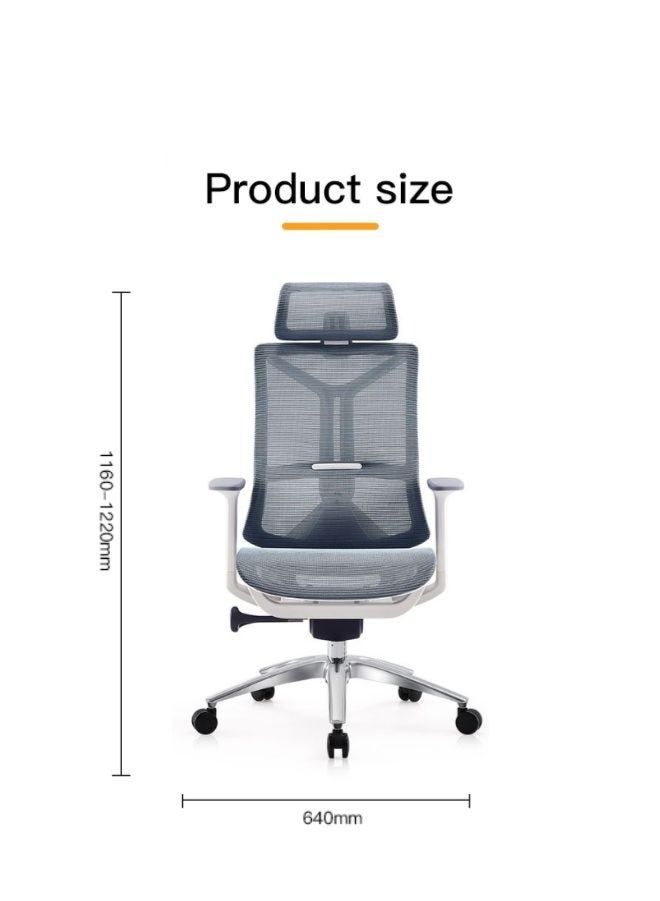 Modern Ergonomic Office Chair With Headrest And Aluminum Base for Office, Home Office and Shops, High Back, Blue - Image 5