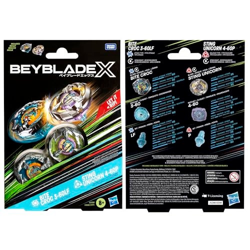 BeyBlade باي بليد إكس باك دوال من بايت كروك 3-60LF و ستينغ يونيكورن 4-60P مع 2 قمة دوارة في اتجاه اليمين؛ ألعاب قمة القتال للأولاد والبنات بعمر 8 سنوات - Image 5