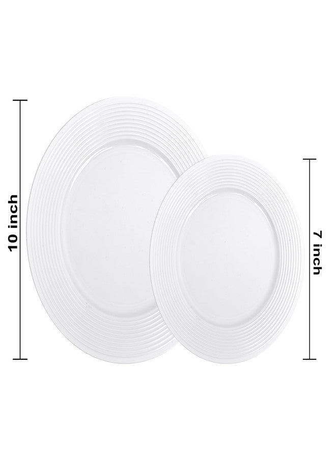 FLOWERCAT 100PCS White Plastic Plates - Heavy Duty Plastic Plates Disposable-Straw hat plates for Summer party &Wedding - Serve for 50guests party(10inch & 7inch)(White) - Image 3