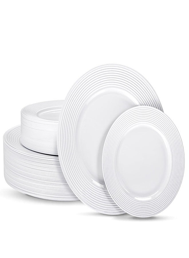 FLOWERCAT 100PCS White Plastic Plates - Heavy Duty Plastic Plates Disposable-Straw hat plates for Summer party &Wedding - Serve for 50guests party(10inch & 7inch)(White) - Image 1