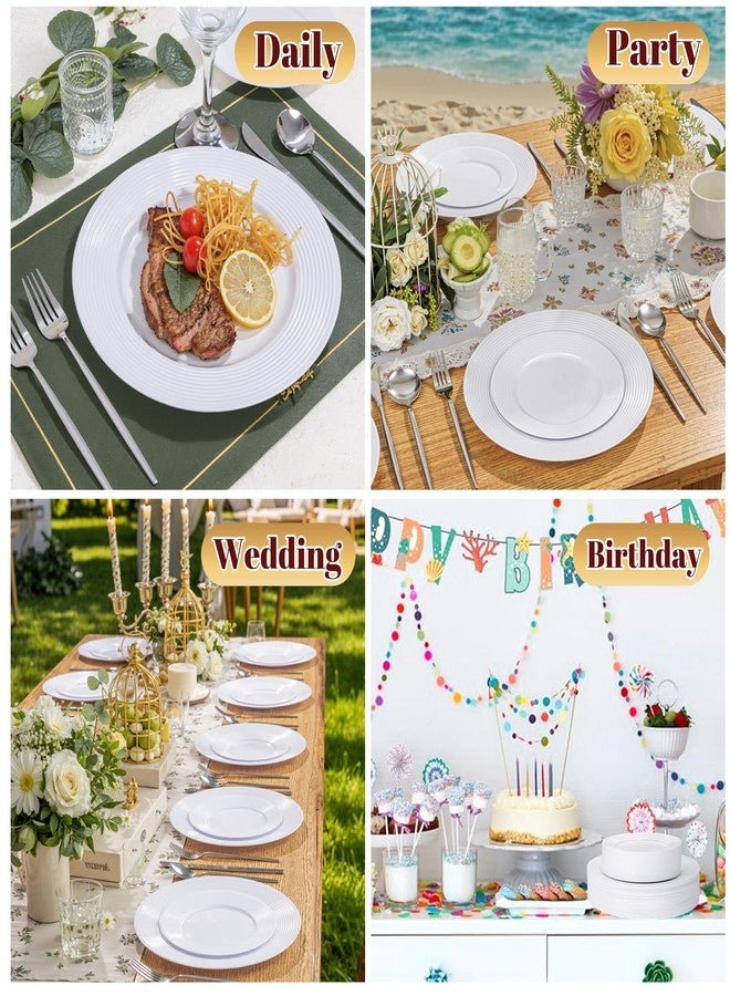 FLOWERCAT 100PCS White Plastic Plates - Heavy Duty Plastic Plates Disposable-Straw hat plates for Summer party &Wedding - Serve for 50guests party(10inch & 7inch)(White) - Image 4