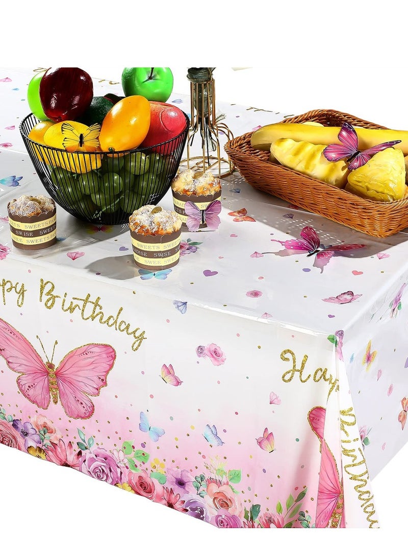 Excefore Butterfly Happy Birthday Tablecloth, Butterfly Party Decoration Rectangular Watercolor Butterfly Table Cover Spring Themed Plastic Tablecloth for Girl Party, 108 x 54 Inch (Pink, 3 Pieces)  - Image 5