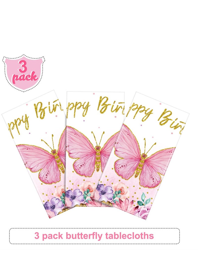 Excefore Butterfly Happy Birthday Tablecloth, Butterfly Party Decoration Rectangular Watercolor Butterfly Table Cover Spring Themed Plastic Tablecloth for Girl Party, 108 x 54 Inch (Pink, 3 Pieces)  - Image 4