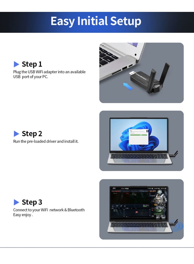 AX1800 USB WiFi Adapter for Desktop PC, USB WiFi Dongle, Four Band 5Ghz(1201Mbps) + 2.4Ghz(600Mbps), MU-MIMO, Beamforming, WPA3 Encryption, Built-in Driver, Support Win 11/10 (2 Antennas) - Image 5