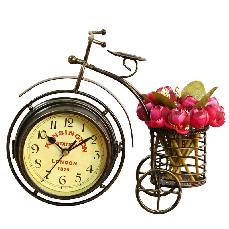 NEOTEND Desk Clock Vintage Table Clock Desktop Farmhouse Tabletop Metal Clock for Office Bedroom Silent Quartz Decor Double Sided - Image 1