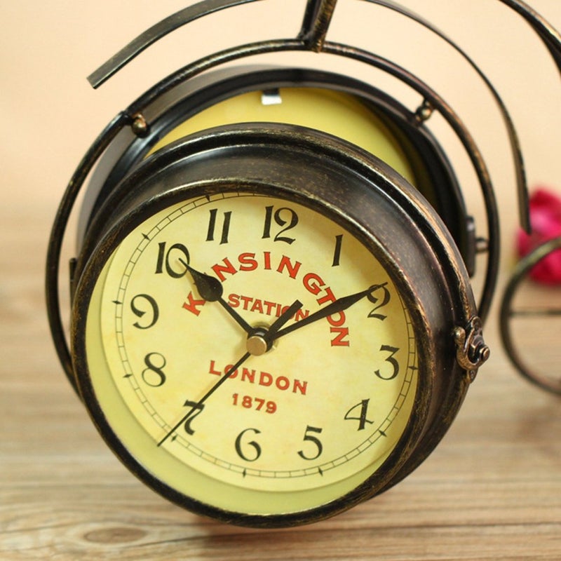 NEOTEND Desk Clock Vintage Table Clock Desktop Farmhouse Tabletop Metal Clock for Office Bedroom Silent Quartz Decor Double Sided - Image 4