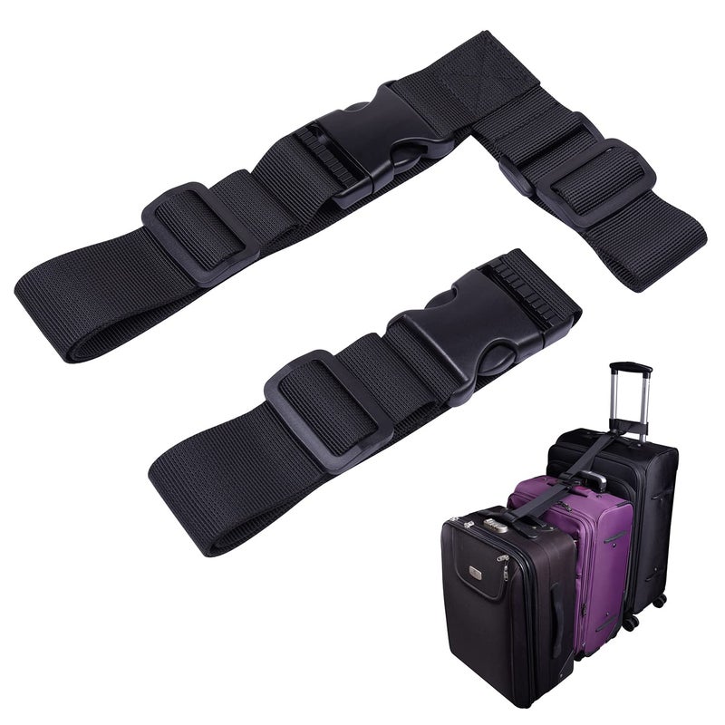 Wisdompro 2 Pcs Add a Bag Luggage Strap, Heavy Duty Adjustable Suitcase Belt Travel Attachment Travel Accessories for Connecting Your Luggage Together - Black (T-Type and Normal) - Image 1