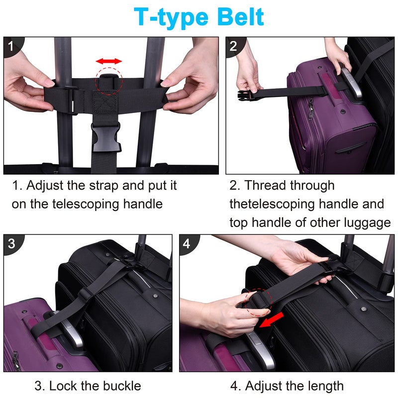 Wisdompro 2 Pcs Add a Bag Luggage Strap, Heavy Duty Adjustable Suitcase Belt Travel Attachment Travel Accessories for Connecting Your Luggage Together - Black (T-Type and Normal) - Image 5
